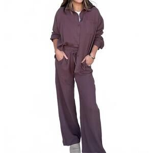 NEW TREND:NOTES textured shirt and pant set in brown